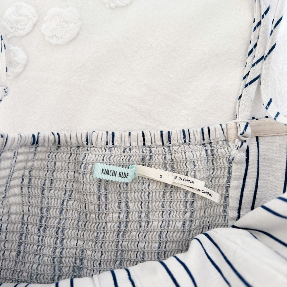 White & Blue Vertical Stripe Button Up Mini Dress - image 5